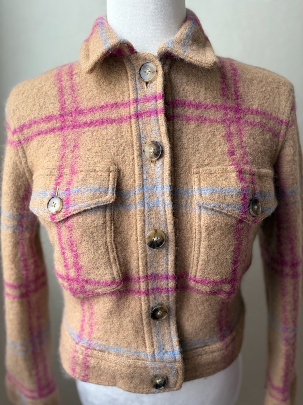 Wilfred Free The Ganna Cropped Shirt Jacket Wool Blend Plaid XS - Picture 4 of 12
